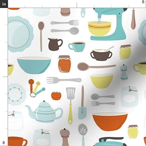 Spoonflower Fabric - Vintage Kitchen Cooking Baking Retro Mid Cent...