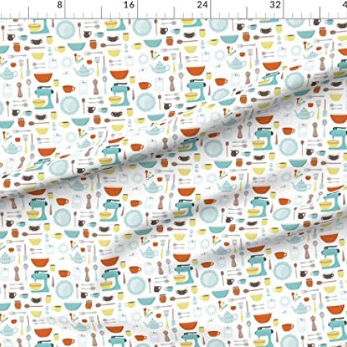 Spoonflower Fabric - Vintage Kitchen Cooking Baking Retro Mid Cent...