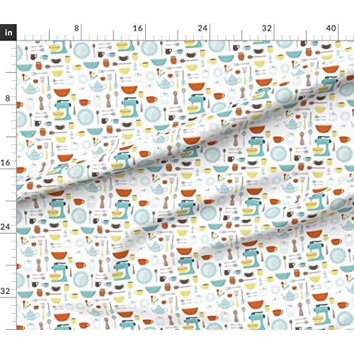 Spoonflower Fabric - Vintage Kitchen Cooking Baking Retro Mid Cent...