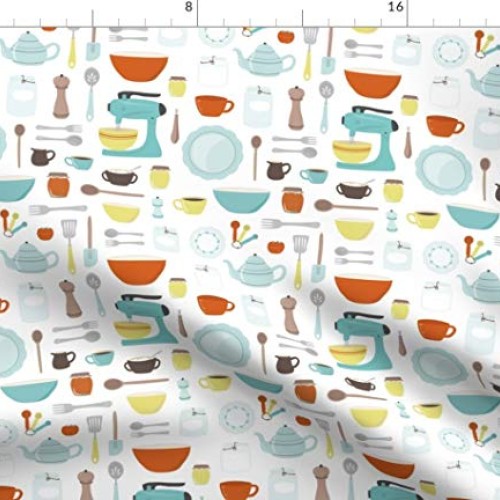Spoonflower Fabric - Vintage Kitchen Cooking Baking Retro Mid Cent...