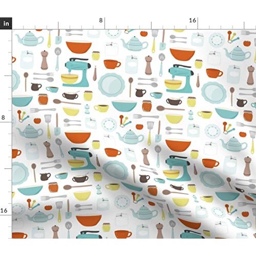 Spoonflower Fabric - Vintage Kitchen Cooking Baking Retro Mid Cent...