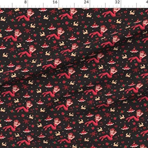 Spoonflower Fabric - Vintage Tattoo Retro Art Pinup Girl Rockabill...