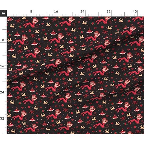 Spoonflower Fabric - Vintage Tattoo Retro Art Pinup Girl Rockabill...