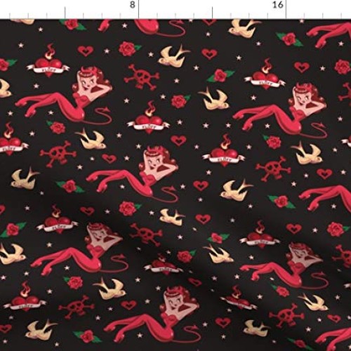 Spoonflower Fabric - Vintage Tattoo Retro Art Pinup Girl Rockabill...