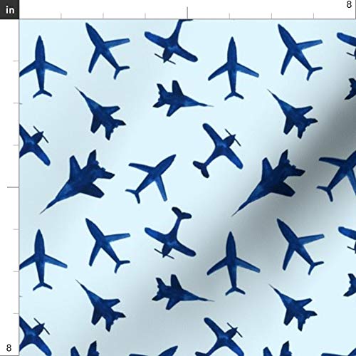 Spoonflower Fabric - Watercolor Airplanes Blue Airplane Aviation T...
