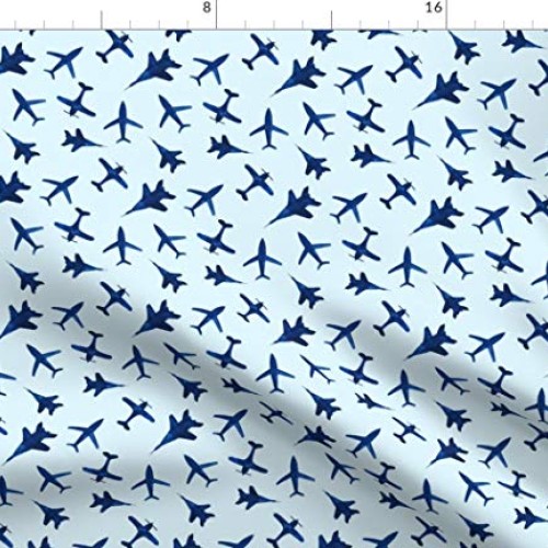 Spoonflower Fabric - Watercolor Airplanes Blue Airplane Aviation T...