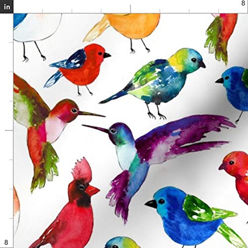 Spoonflower Fabric - Watercolor Birds Bird Nature Hummingbird Nove...