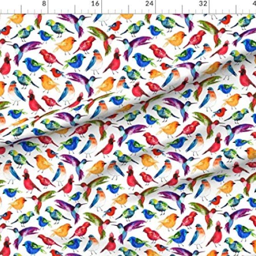 Spoonflower Fabric - Watercolor Birds Bird Nature Hummingbird Nove...