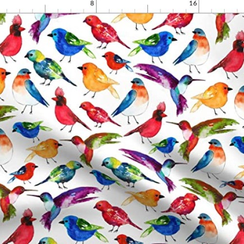 Spoonflower Fabric - Watercolor Birds Bird Nature Hummingbird Nove...