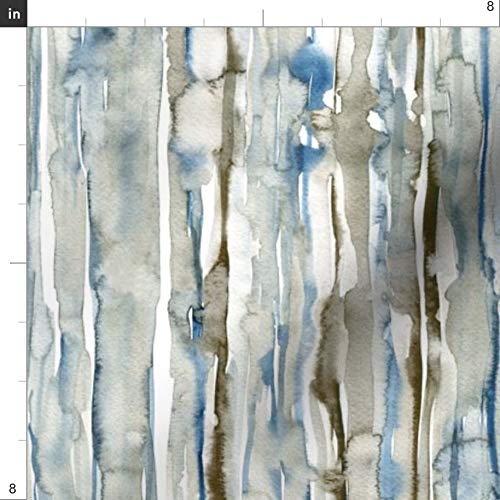 Spoonflower Fabric - Watercolor Lines Blue Abstract Stripes Nature...