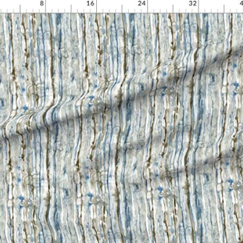 Spoonflower Fabric - Watercolor Lines Blue Abstract Stripes Nature...