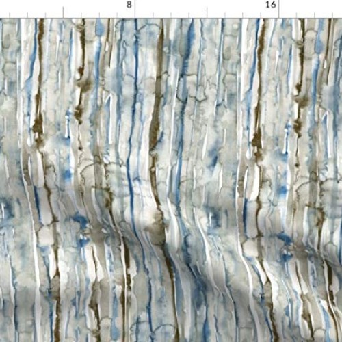 Spoonflower Fabric - Watercolor Lines Blue Abstract Stripes Nature...