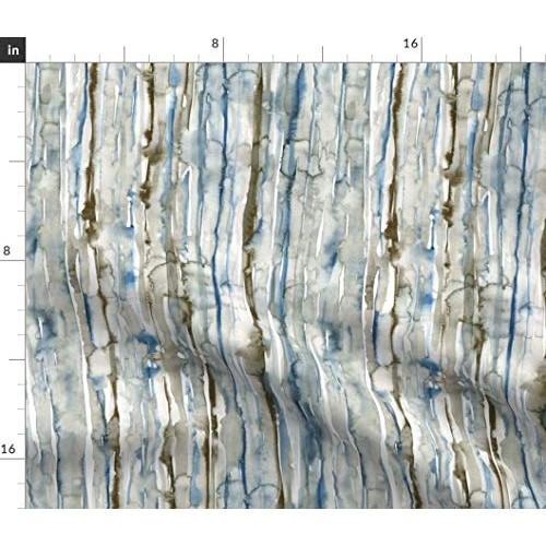 Spoonflower Fabric - Watercolor Lines Blue Abstract Stripes Nature...