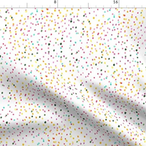 Spoonflower Fabric - Watercolor Rainbow Dots White Polka Dot Print...