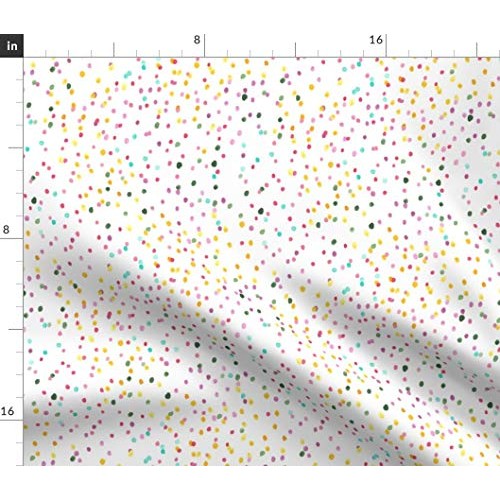 Spoonflower Fabric - Watercolor Rainbow Dots White Polka Dot Print...