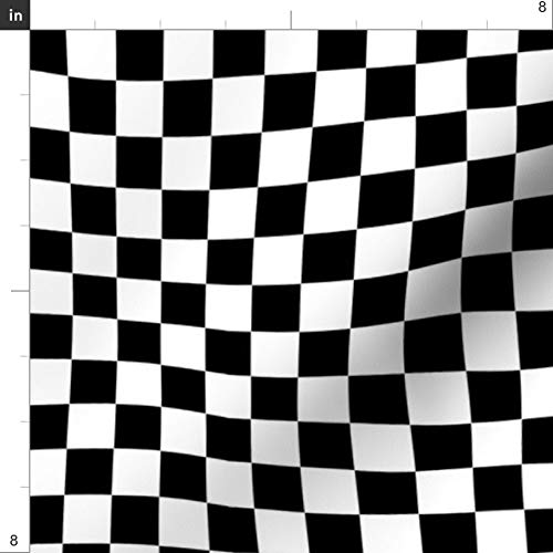 Spoonflower Fabric - Wavy Checkered Race Flag Racing Wave Car Chec...