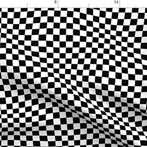 Spoonflower Fabric - Wavy Checkered Race Flag Racing Wave Car Chec...