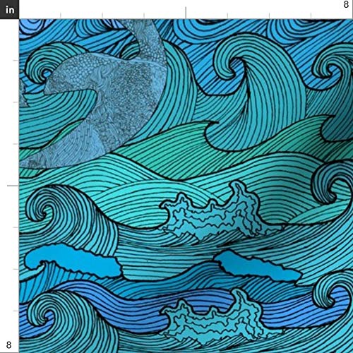Spoonflower Fabric - Whimsical Waves Ocean Pattern Beach Theme The...