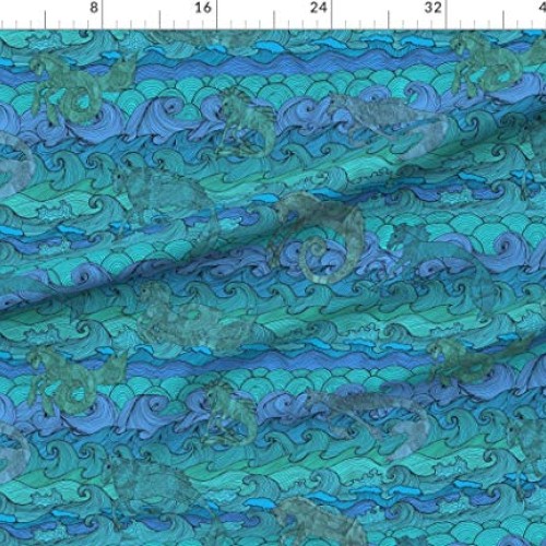 Spoonflower Fabric - Whimsical Waves Ocean Pattern Beach Theme The...