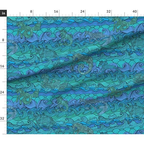 Spoonflower Fabric - Whimsical Waves Ocean Pattern Beach Theme The...