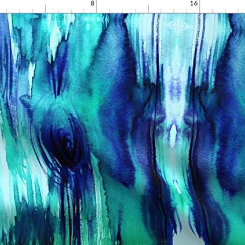 Spoonflower Fabric - Wood Watercolor Modern Farmhouse Teal Blue Ab...