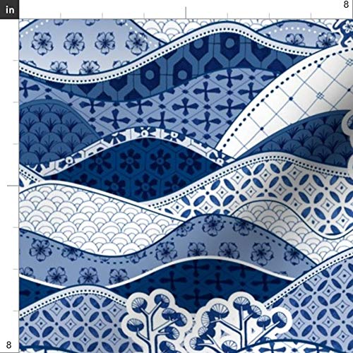 Spoonflower Fabric - Year of The Ox Asian China Blue White Bull Ch...