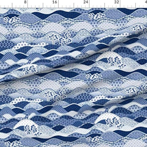 Spoonflower Fabric - Year of The Ox Asian China Blue White Bull Ch...