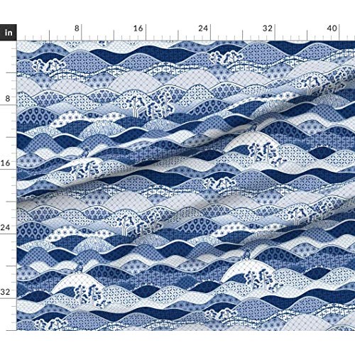 Spoonflower Fabric - Year of The Ox Asian China Blue White Bull Ch...