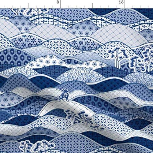 Spoonflower Fabric - Year of The Ox Asian China Blue White Bull Ch...