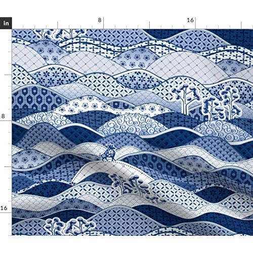 Spoonflower Fabric - Year of The Ox Asian China Blue White Bull Ch...