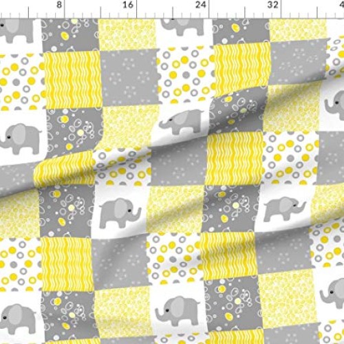 Spoonflower Fabric - Yellow Elephant Quilt Cheater Gender Neutral ...