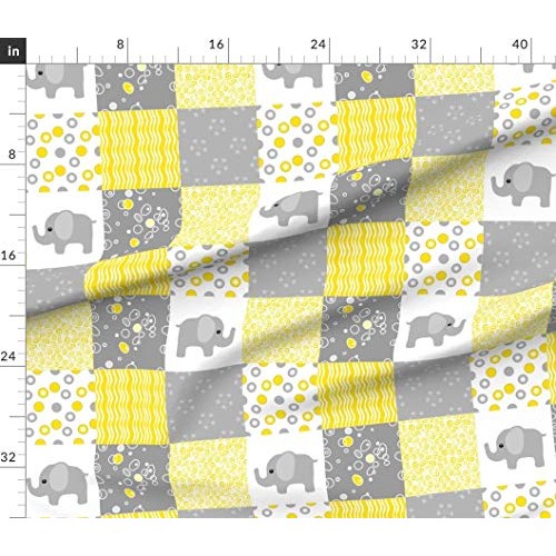 Spoonflower Fabric - Yellow Elephant Quilt Cheater Gender Neutral ...