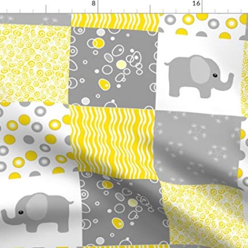 Spoonflower Fabric - Yellow Elephant Quilt Cheater Gender Neutral ...