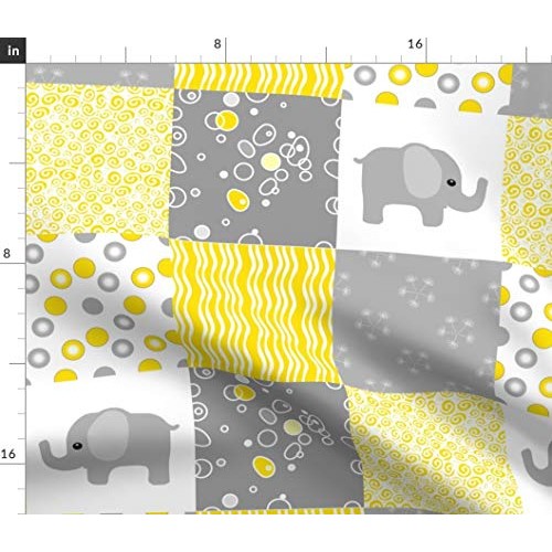Spoonflower Fabric - Yellow Elephant Quilt Cheater Gender Neutral ...