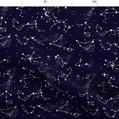 Spoonflower Fabric - Zodiac Constellations Night Navy Sky Stars Ce...