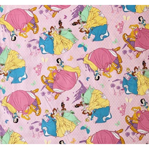 1/2 Yard - Disney Princess Tossed on Pink Polka Dot Cotton Fabric ...