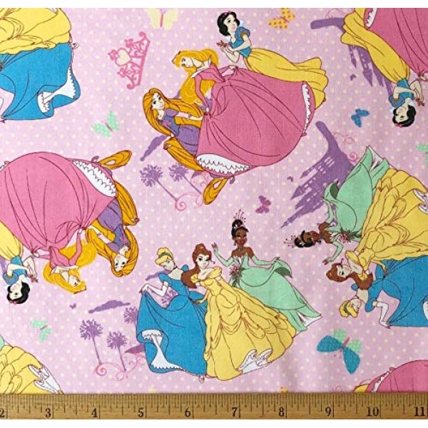 1/2 Yard - Disney Princess Tossed on Pink Polka Dot Cotton Fabric ...
