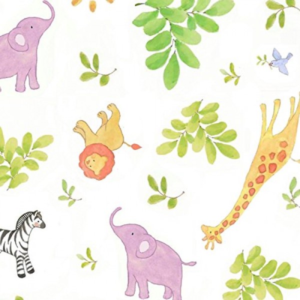 Safari Animals Lion Elephant Baby Toss White 100% Cotton Fabric by...
