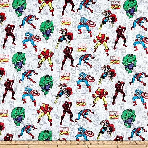 Springs Textiles Marvel Retro Comics Action Comic White Fabric Fab...