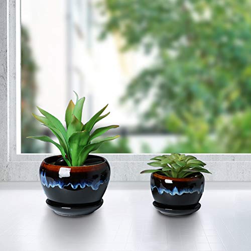 SQOWL Vintage Rustic Drip Glazed Round Ceramic Succulent Herbs Cac...