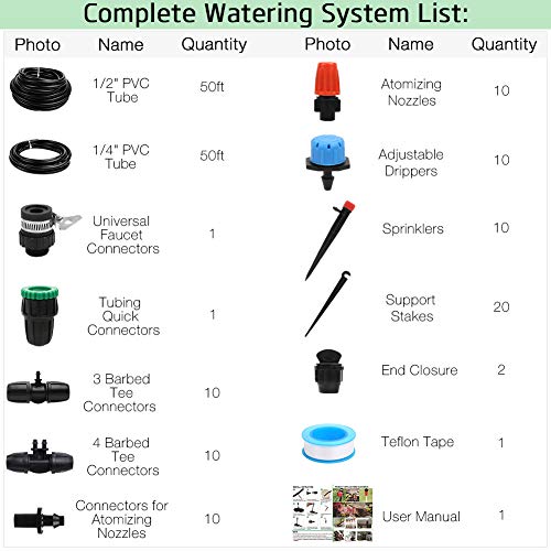 Garden Irrigation System,100ft 1/2 & 1/4 Tubing Drip Irrigation ...