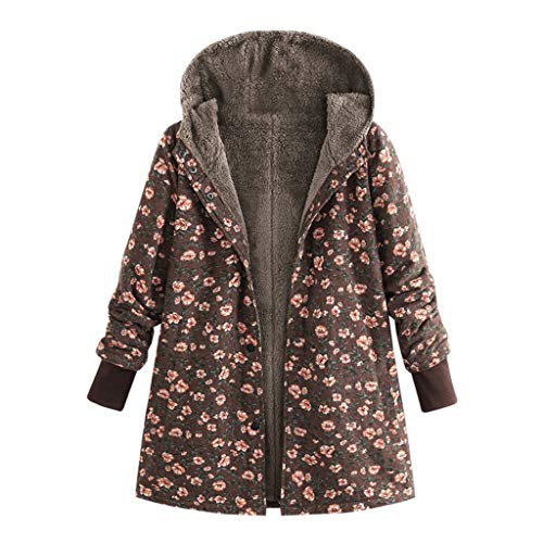 Womens Winter Parka Jacket Warm Vintage Floral Print Hooded Sherp...