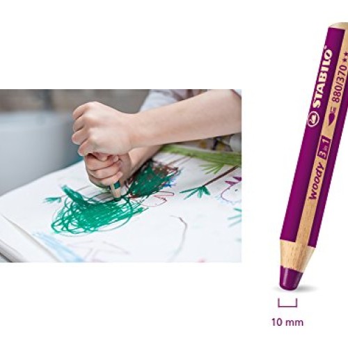 STABILO Woody 3-in-1 Colored Pencils, 10 mm Lead - 10-Color Set