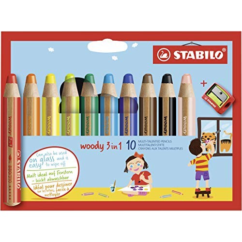 STABILO Woody 3-in-1 Colored Pencils, 10 mm Lead - 10-Color Set