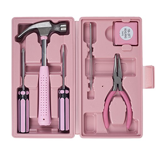 Household Hand Tools, Pink Tool Set - 9 Piece by Stalwart, Set Inc...
