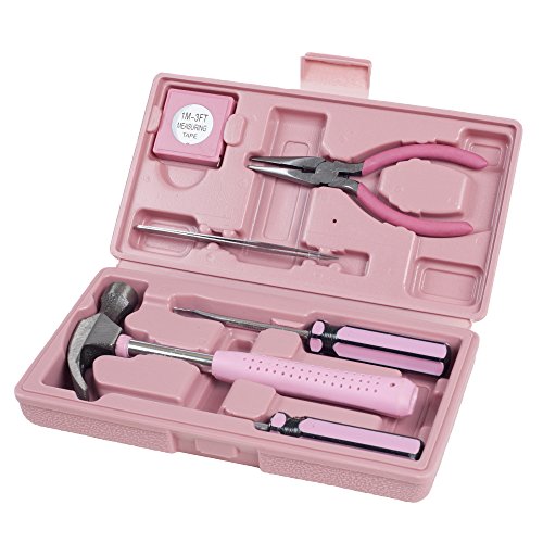 Household Hand Tools, Pink Tool Set - 9 Piece by Stalwart, Set Inc...