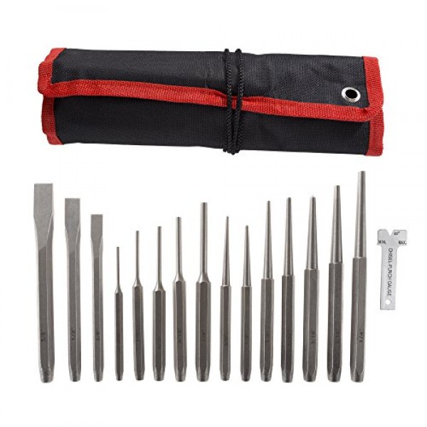 Punch And Chisel Set, 16 Pieces- Includes Taper Punches, Cold Chis...