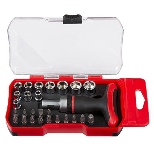 Ratcheting Screwdriver with 27 Piece Bit and Socket Set - T-Shaped...