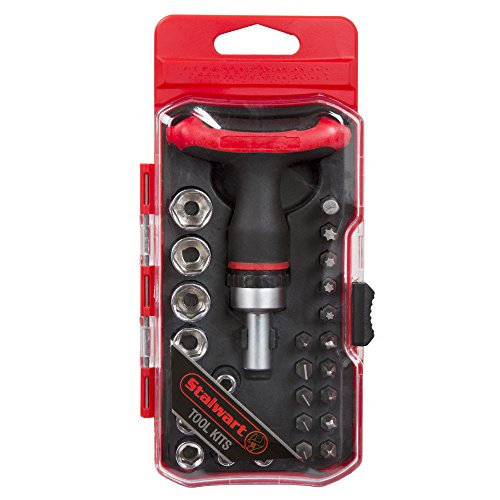 Ratcheting Screwdriver with 27 Piece Bit and Socket Set - T-Shaped...
