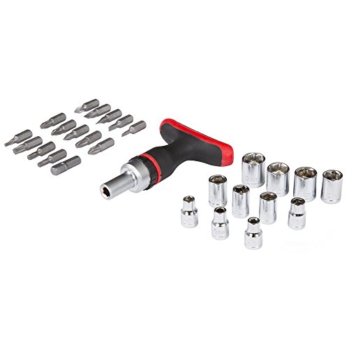 Ratcheting Screwdriver with 27 Piece Bit and Socket Set - T-Shaped...